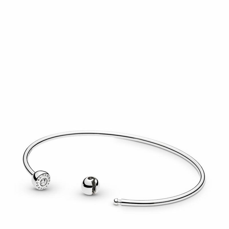 Pandora Essence Silver Open Bangle Ireland - Sterling Silver/Cubic Zirconia - 043298RZB